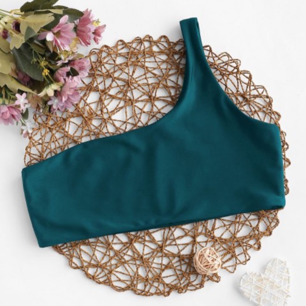 NWT ZAFUL Solid No-padding One Shoulder Bikini Top